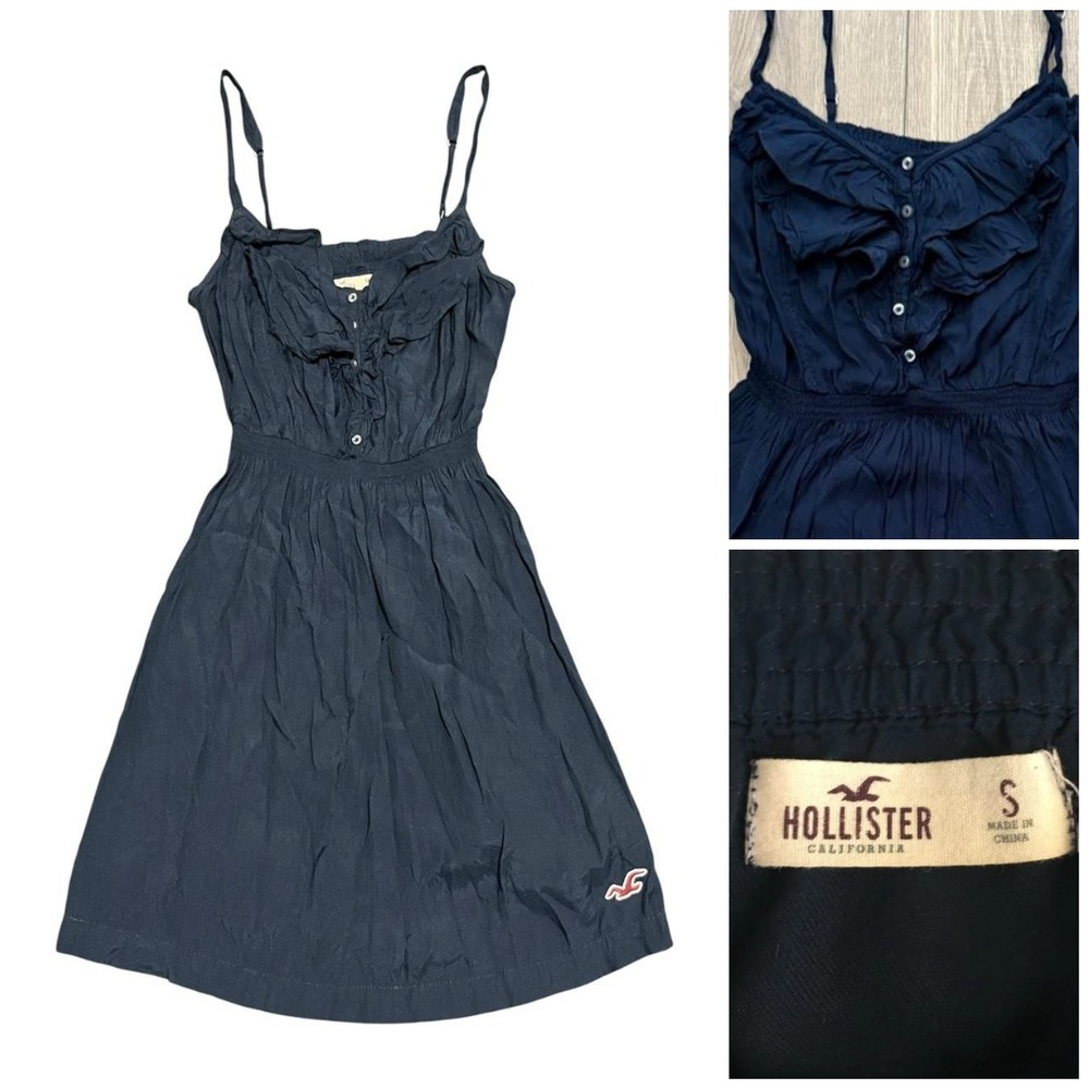 Y2k Hollister Babydoll Strappy Navy Mini Dress Sz S Ruffles Mall Dollette Teen